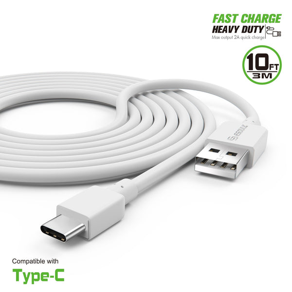 ESOULK 10FT Heavy Duty USB Cable 2A For Type-C White