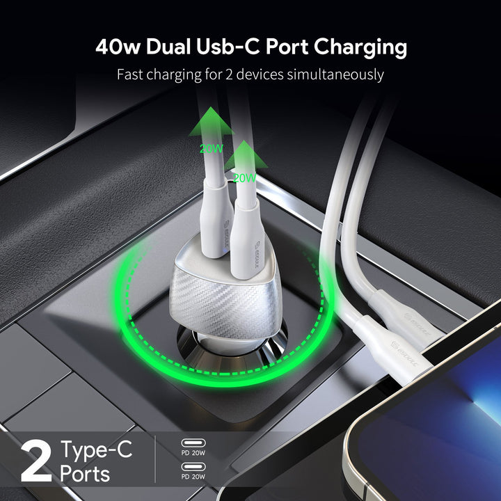 ESOULK 40W Dual Type-C Port FAST CAR CHARGER - Virbu Mobile