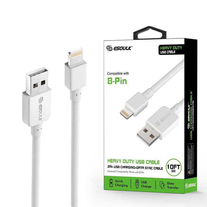 ESOULK Heavy Duty USB-A to MFI Certified Apple Cable - 10FT - Virbu Mobile